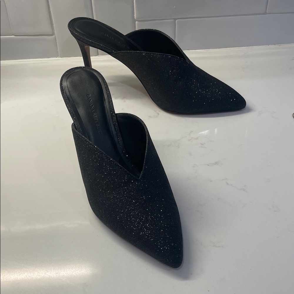 Banana Republic Glittering Black Mule Heels